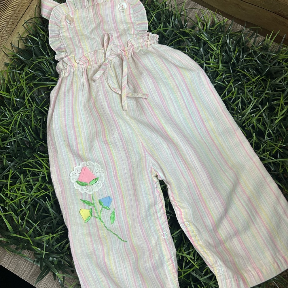 VINTAGE Tiny Tots Striped Romper Baby Girls Size 18 months
